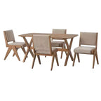 Lifestorey 5pc Baywood Mid Century Solid Wood Dining Set Light Oak/Beige