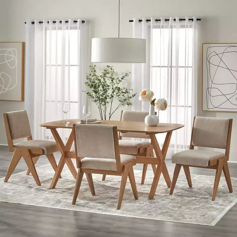 Ensemble de salle à manger Lifestorey 5 pièces Baywood en bois massif chêne clair/beige de style Mid-Century