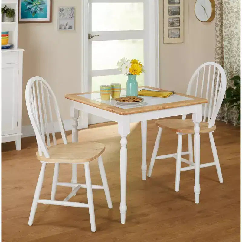 Ensemble de salle à manger 3 pièces Buylateral Chester avec plateau en carrelage blanc/naturel