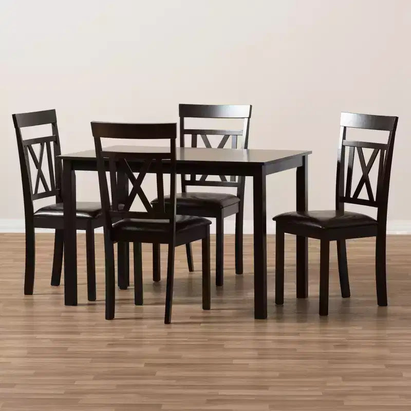 Ensemble de salle à manger moderne 5 pièces Rosie : similicuir, chaises à dossier en X, table rectangulaire - Baxton Studio