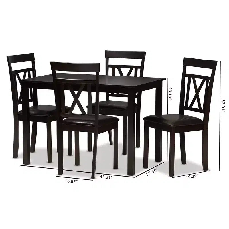 Ensemble de salle à manger moderne 5 pièces Rosie : similicuir, chaises à dossier en X, table rectangulaire - Baxton Studio