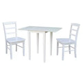 International Concepts Tate Dual Drop Leaf Dining Set with 2 Madrid Ladderback Chairs White: Parawood, Mid-Century Style, 3-Piece Set