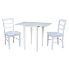 International Concepts Tate Dual Drop Leaf Dining Set with 2 Madrid Ladderback Chairs White: Parawood, Mid-Century Style, 3-Piece Set