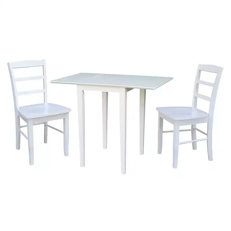 International Concepts Tate Dual Drop Leaf Dining Set with 2 Madrid Ladderback Chairs White: Parawood, Mid-Century Style, 3-Piece Set