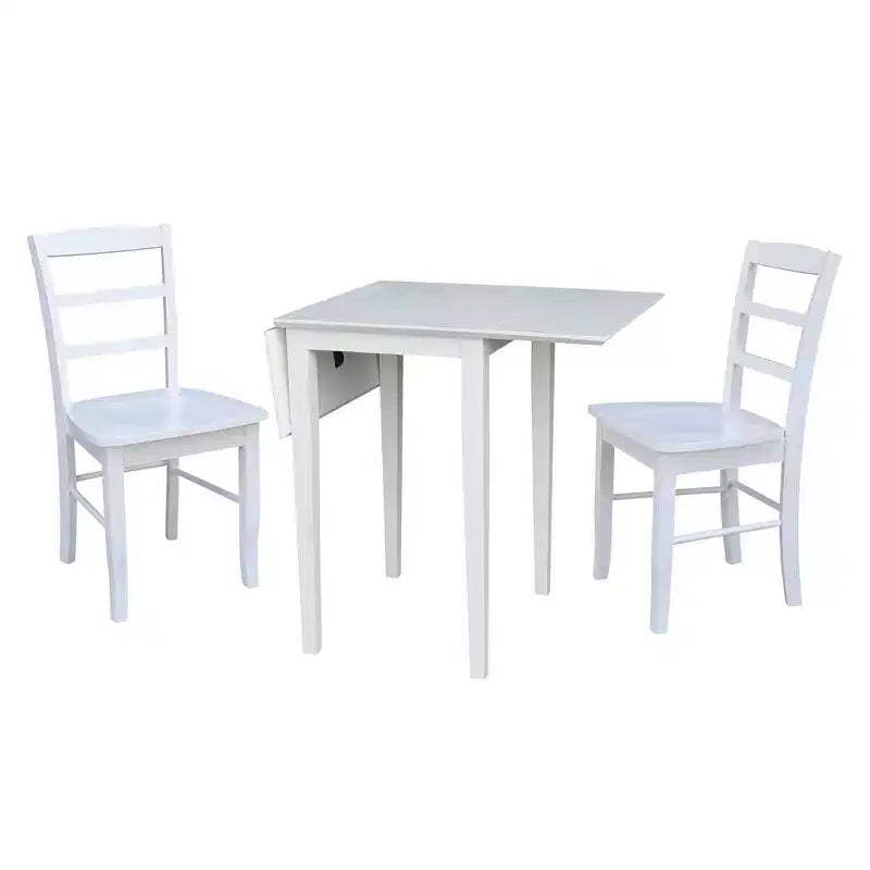 International Concepts Tate Dual Drop Leaf Dining Set with 2 Madrid Ladderback Chairs White: Parabrès, style Mid-Century, ensemble 3 pièces