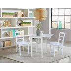 International Concepts Tate Dual Drop Leaf Dining Set with 2 Madrid Ladderback Chairs White: Parabrès, style Mid-Century, ensemble 3 pièces
