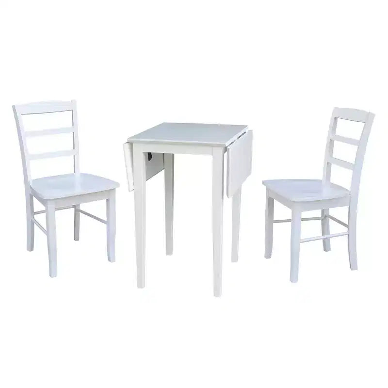 International Concepts Tate Dual Drop Leaf Dining Set with 2 Madrid Ladderback Chairs White: Parabrès, style Mid-Century, ensemble 3 pièces