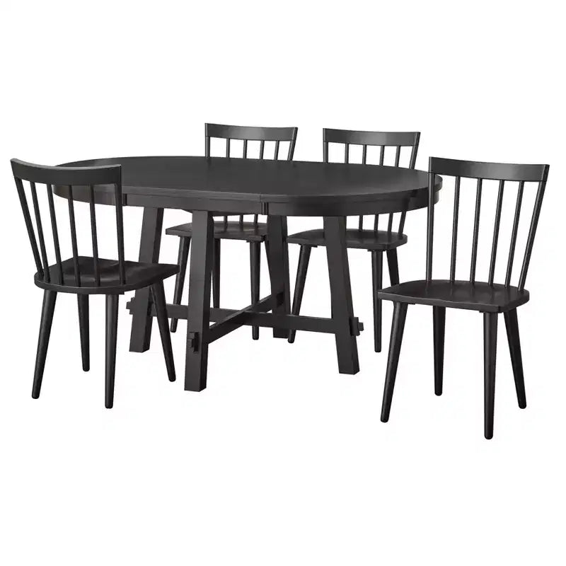 Lifestorey 5pc Edmonton Farmhouse Extendable Dining Set with Solid Wood Chairs Matte Black