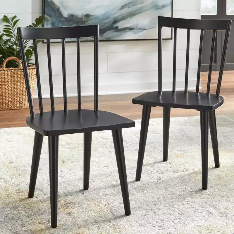 Ensemble de salle à manger extensible 5 pièces Lifestorey Edmonton Farmhouse avec chaises en bois massif noir mat