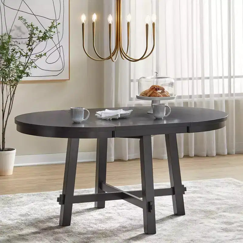 Ensemble de salle à manger extensible 5 pièces Lifestorey Edmonton Farmhouse avec chaises en bois massif noir mat
