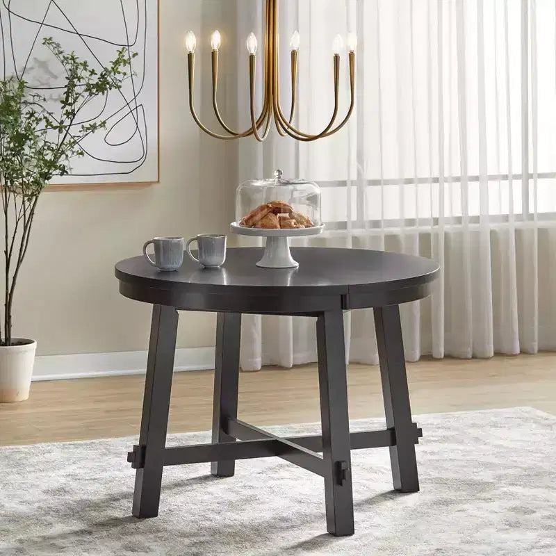 Ensemble de salle à manger extensible 5 pièces Lifestorey Edmonton Farmhouse avec chaises en bois massif noir mat