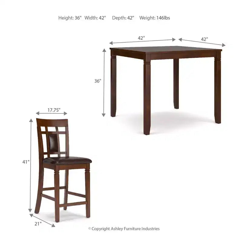 Ensemble de table à manger hauteur comptoir Bennox marron : Tabourets en similicuir, 5 pièces - Signature Design by Ashley
