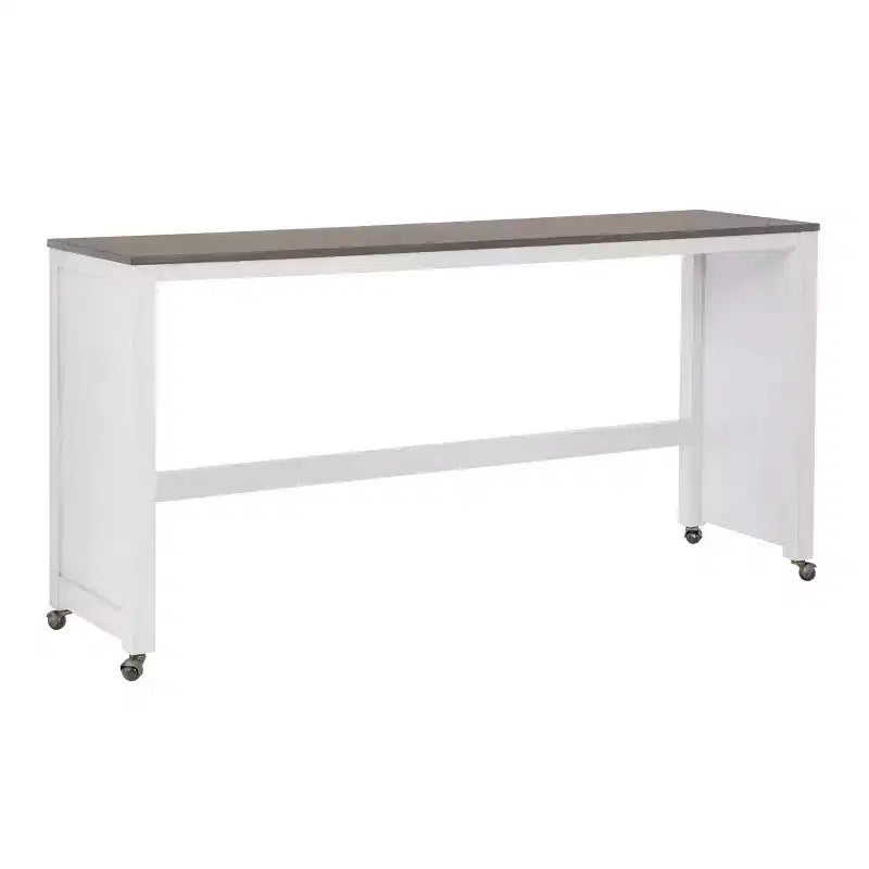 Ensemble de salle à manger console roulante en bois massif Powell Adams avec 3 tabourets rembourrés en tissu beige - Blanc : table rectangulaire, gigogne, non extensible