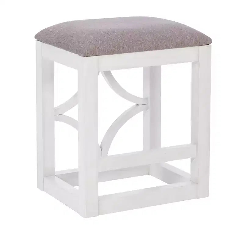 Ensemble de salle à manger console roulante en bois massif Powell Adams avec 3 tabourets rembourrés en tissu beige - Blanc : table rectangulaire, gigogne, non extensible