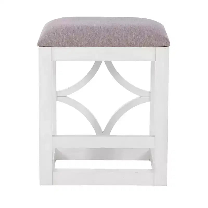 Ensemble de salle à manger console roulante en bois massif Powell Adams avec 3 tabourets rembourrés en tissu beige - Blanc : table rectangulaire, gigogne, non extensible