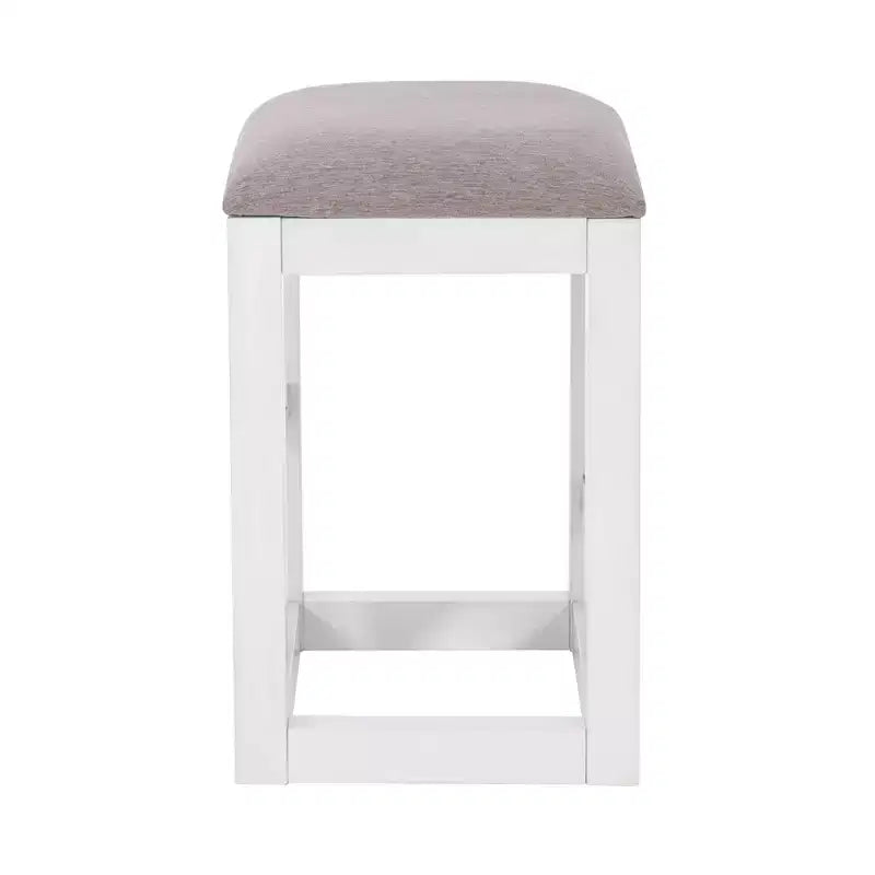 Ensemble de salle à manger console roulante en bois massif Powell Adams avec 3 tabourets rembourrés en tissu beige - Blanc : table rectangulaire, gigogne, non extensible