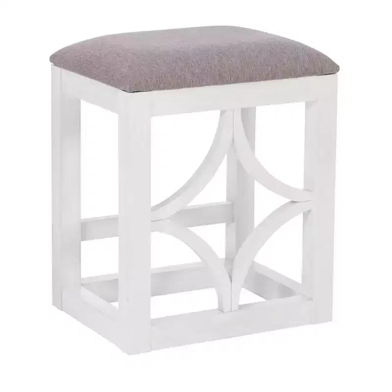 Ensemble de salle à manger console roulante en bois massif Powell Adams avec 3 tabourets rembourrés en tissu beige - Blanc : table rectangulaire, gigogne, non extensible
