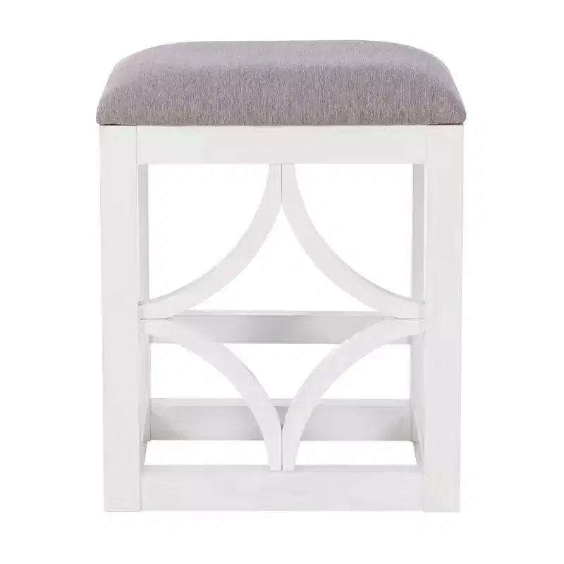 Ensemble de salle à manger console roulante en bois massif Powell Adams avec 3 tabourets rembourrés en tissu beige - Blanc : table rectangulaire, gigogne, non extensible