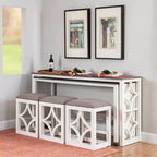 Ensemble de salle à manger console roulante en bois massif Powell Adams avec 3 tabourets rembourrés en tissu beige - Blanc : table rectangulaire, gigogne, non extensible