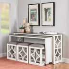 Ensemble de salle à manger console roulante en bois massif Powell Adams avec 3 tabourets rembourrés en tissu beige - Blanc : table rectangulaire, gigogne, non extensible