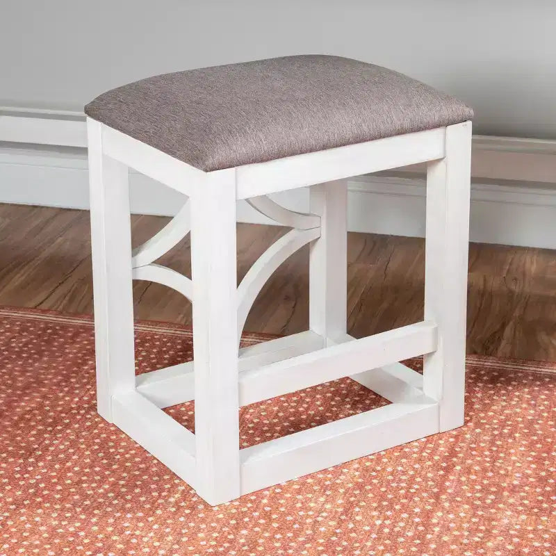 Ensemble de salle à manger console roulante en bois massif Powell Adams avec 3 tabourets rembourrés en tissu beige - Blanc : table rectangulaire, gigogne, non extensible