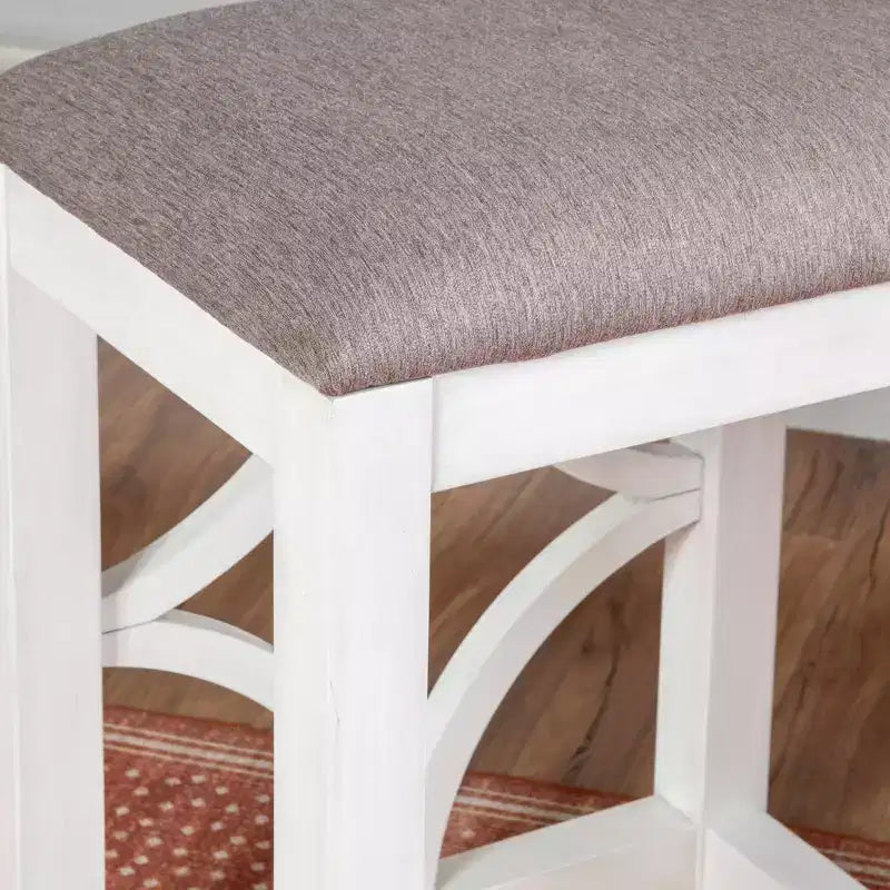 Ensemble de salle à manger console roulante en bois massif Powell Adams avec 3 tabourets rembourrés en tissu beige - Blanc : table rectangulaire, gigogne, non extensible