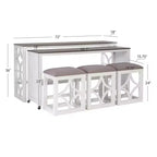 Ensemble de salle à manger console roulante en bois massif Powell Adams avec 3 tabourets rembourrés en tissu beige - Blanc : table rectangulaire, gigogne, non extensible