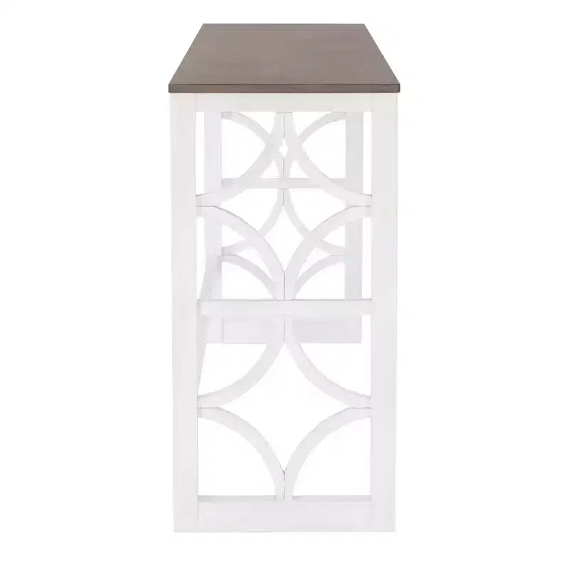 Ensemble de salle à manger console roulante en bois massif Powell Adams avec 3 tabourets rembourrés en tissu beige - Blanc : table rectangulaire, gigogne, non extensible