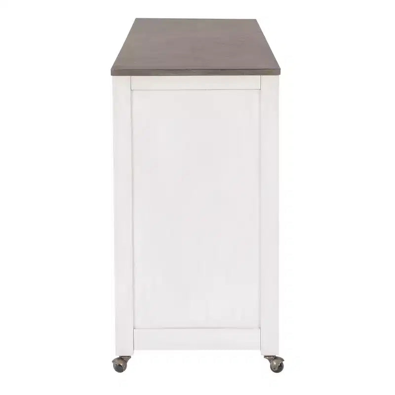 Ensemble de salle à manger console roulante en bois massif Powell Adams avec 3 tabourets rembourrés en tissu beige - Blanc : table rectangulaire, gigogne, non extensible