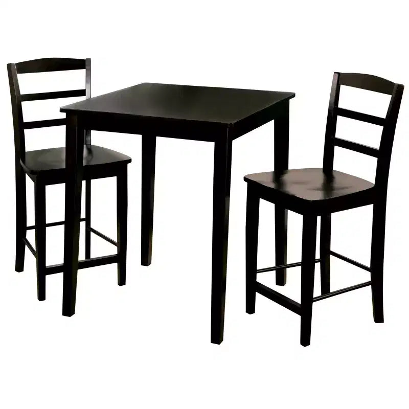Set of 3 30" Square Counter Height Table with 2 Madrid Dining Sets Black - International Concepts: Solid Wood, Non-Extension