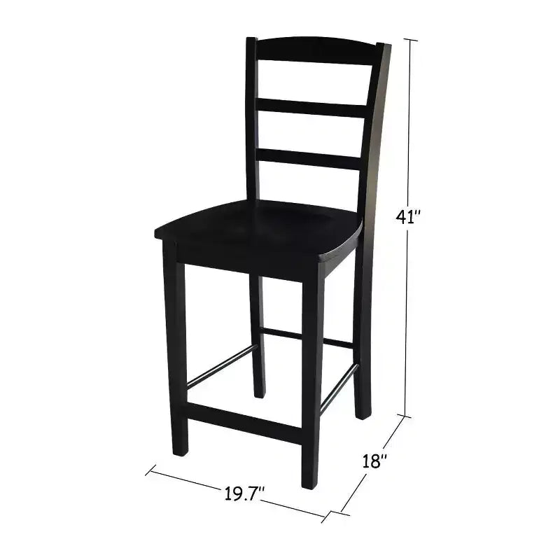 Ensemble de 3 tables carrées de 76 cm de hauteur de comptoir avec 2 ensembles de salle à manger Madrid noirs - International Concepts : Bois massif, non extensible