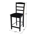 Ensemble de 3 tables carrées de 76 cm de hauteur de comptoir avec 2 ensembles de salle à manger Madrid noirs - International Concepts : Bois massif, non extensible
