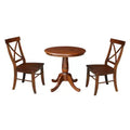 International Concepts 30" Round Top Pedestal Table with 2 X Back Chairs Dining Sets Espresso: Solid Parawood, 3-Piece Set