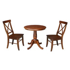 International Concepts 30" Round Top Pedestal Table with 2 X Back Chairs Dining Sets Espresso: Solid Parawood, 3-Piece Set