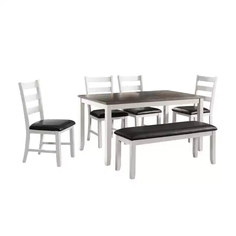 Ensemble de salle à manger 6 pièces marron Kona - Picket House Furnishings : Chaises rembourrées, Banc en bois, Table rectangulaire