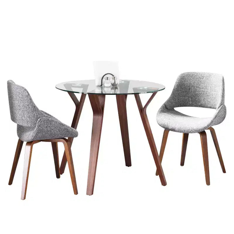 LumiSource 3pc Folia Fabrico Dining Set Walnut Wood Glass/Gray