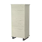 Commode Festivo 3 pièces contemporaine 24 po à 5 tiroirs et table de nuit à 3 tiroirs, blanc cassé aspect scié : MDF, pieds en métal, dispositif anti-basculement