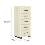 Commode Festivo 3 pièces contemporaine 24 po à 5 tiroirs et table de nuit à 3 tiroirs, blanc cassé aspect scié : MDF, pieds en métal, dispositif anti-basculement