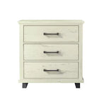 Commode Festivo 3 pièces contemporaine 24 po à 5 tiroirs et table de nuit à 3 tiroirs, blanc cassé aspect scié : MDF, pieds en métal, dispositif anti-basculement