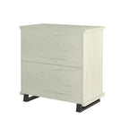 Commode Festivo 3 pièces contemporaine 24 po à 5 tiroirs et table de nuit à 3 tiroirs, blanc cassé aspect scié : MDF, pieds en métal, dispositif anti-basculement