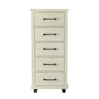 Commode Festivo 3 pièces contemporaine 24 po à 5 tiroirs et table de nuit à 3 tiroirs, blanc cassé aspect scié : MDF, pieds en métal, dispositif anti-basculement