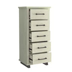 Commode Festivo 3 pièces contemporaine 24 po à 5 tiroirs et table de nuit à 3 tiroirs, blanc cassé aspect scié : MDF, pieds en métal, dispositif anti-basculement