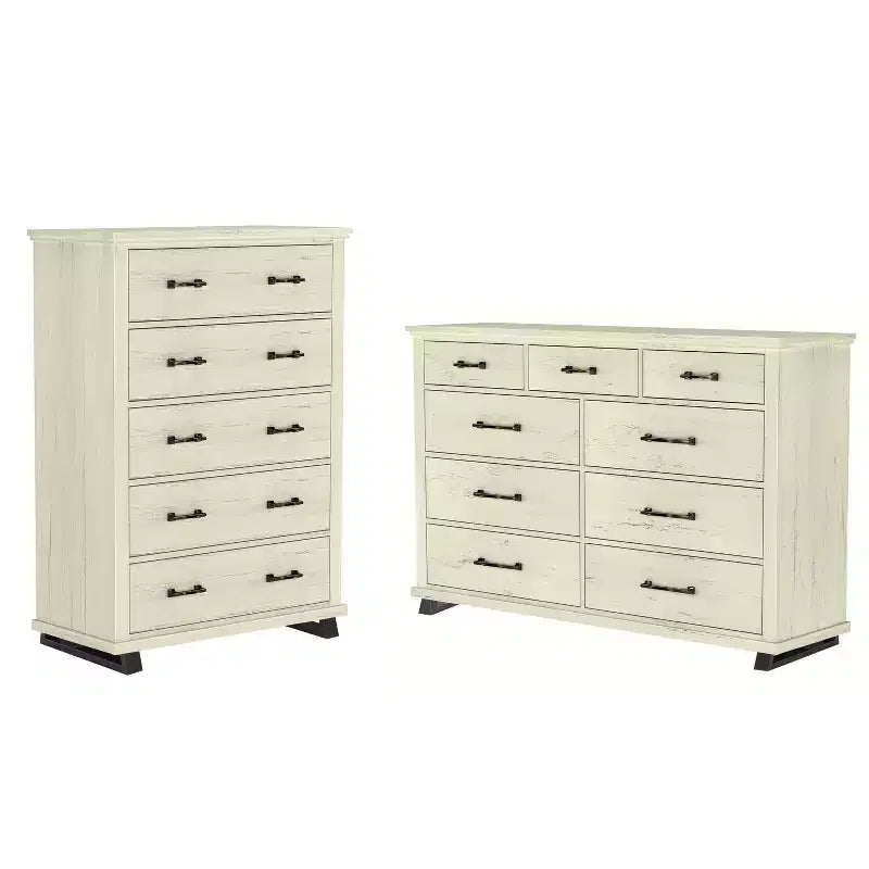 Festivo 2pc Contemporary 9 Drawer Dresser and 38" 5 Drawer Chest Set Saw Cut Off-White: Bedroom Storage with Adult Assembly Required