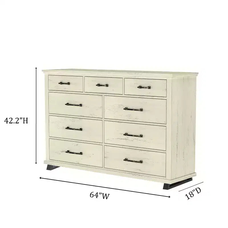 Festivo Ensemble commode contemporaine à 9 tiroirs et chiffonnier à 5 tiroirs de 38 po, aspect bois brut blanchi : Rangement de chambre à coucher nécessitant un assemblage par un adulte