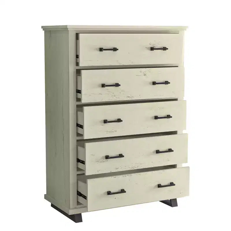 Festivo Ensemble commode contemporaine à 9 tiroirs et chiffonnier à 5 tiroirs de 38 po, aspect bois brut blanchi : Rangement de chambre à coucher nécessitant un assemblage par un adulte
