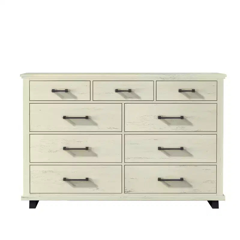 Festivo Ensemble commode contemporaine à 9 tiroirs et chiffonnier à 5 tiroirs de 38 po, aspect bois brut blanchi : Rangement de chambre à coucher nécessitant un assemblage par un adulte