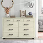 Commode 9 tiroirs 162,5 cm blanc cassé - : Style ferme moderne, pieds en fer, fabrication en MDF