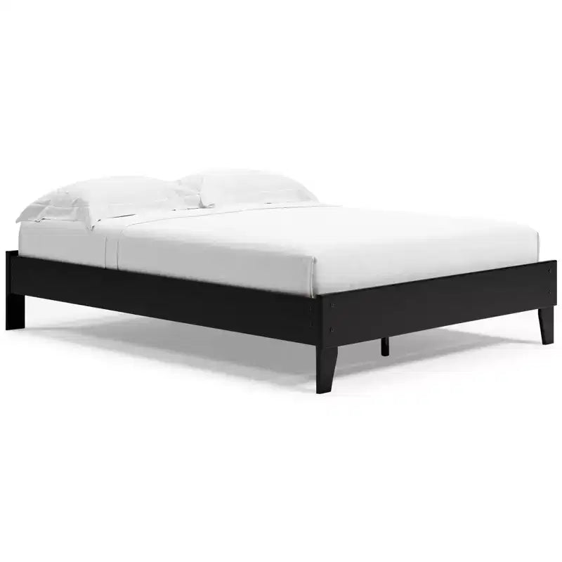 Lit plateforme Finch noir : Style moderne, cadre en MDF, pas besoin de sommier tapissier