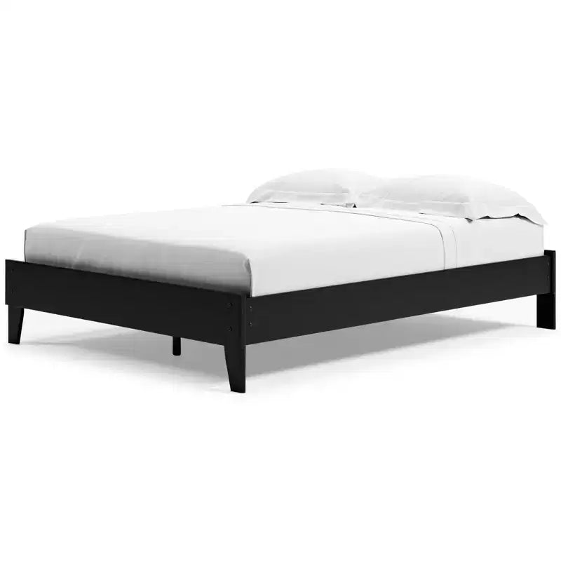 Lit plateforme Finch noir : Style moderne, cadre en MDF, pas besoin de sommier tapissier