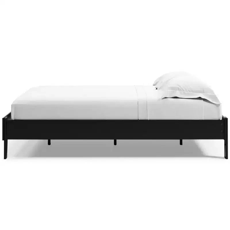 Lit plateforme Finch noir : Style moderne, cadre en MDF, pas besoin de sommier tapissier